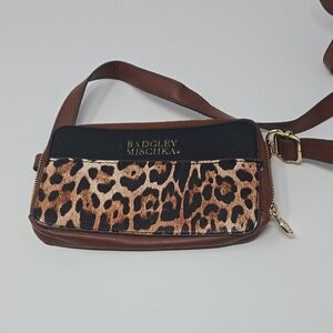 Badgley Mischka Leopard Print Leather Trim Crossbody - Black/Brown
